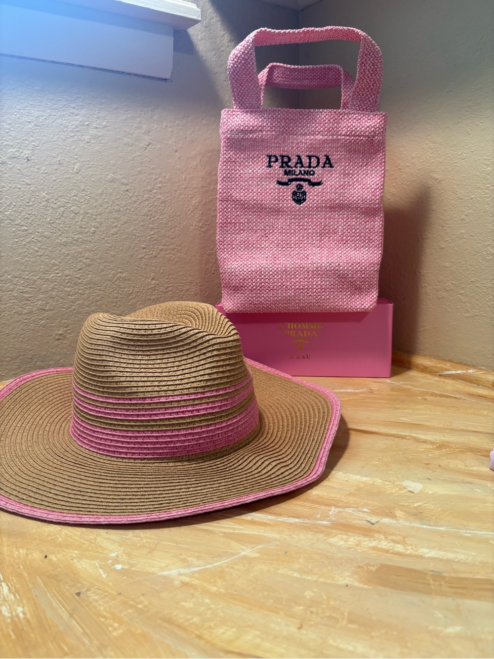 Prada Pink Woven Mini Tote with Black Logo - Picture 2 of 2